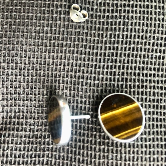 Sterling silver and tiger eye stone earrings - Picture 3 of 3